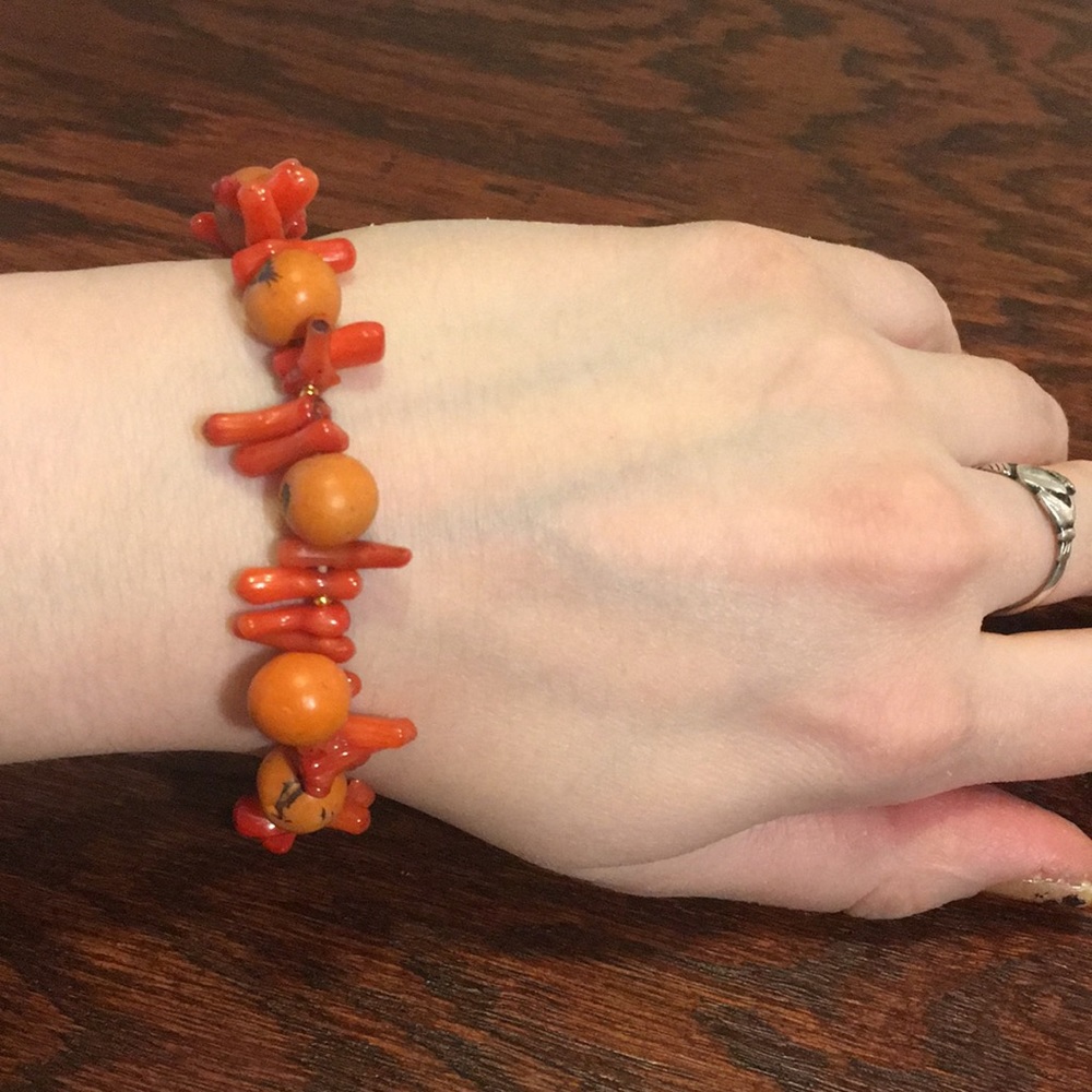 Coral and natural tangerine stone bracelet BOGO